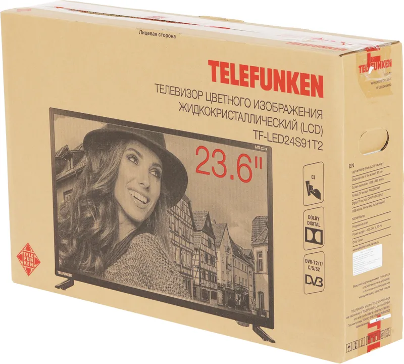 Телевизор LED Telefunken 24" TF-LED24S91T2(черный) черный/черный HD 50Hz DVB-T DVB-T2 DVB-C DVB-S DVB-S2 USB (RUS)
