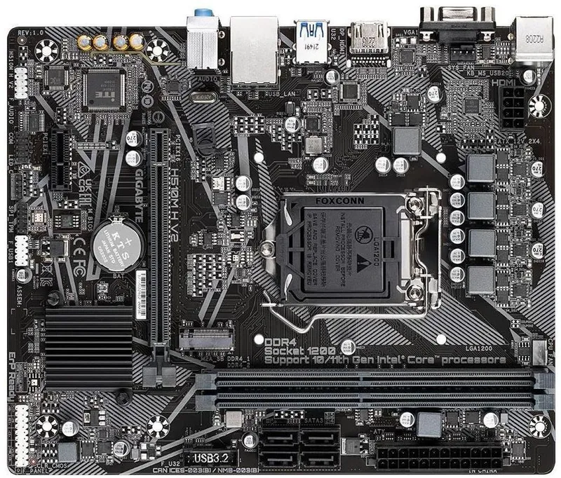 GIGABYTE H510M H V2, LGA1200, H470, 2*DDR4, D-Sub+HDMI,  4 SATA 6 Гб/с, M2, Audio, Gb LAN, USB 3.2, USB 2.0, Type-C, COM*1 header, mATX