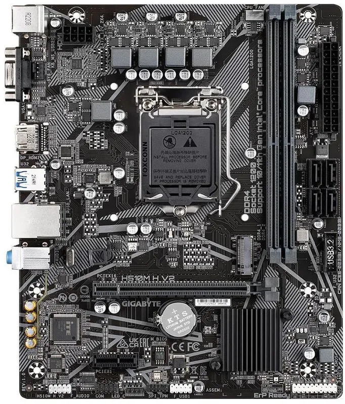 GIGABYTE H510M H V2, LGA1200, H470, 2*DDR4, D-Sub+HDMI,  4 SATA 6 Гб/с, M2, Audio, Gb LAN, USB 3.2, USB 2.0, Type-C, COM*1 header, mATX