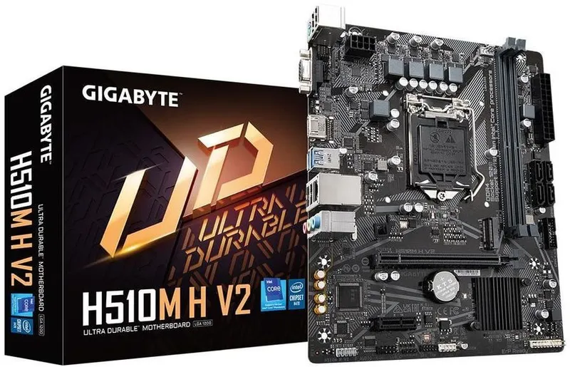 GIGABYTE H510M H V2, LGA1200, H470, 2*DDR4, D-Sub+HDMI,  4 SATA 6 Гб/с, M2, Audio, Gb LAN, USB 3.2, USB 2.0, Type-C, COM*1 header, mATX