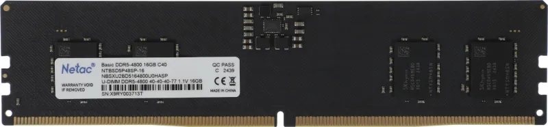 Оперативная память Netac Basic DIMM 16GB DDR5-4800 (PC5-38400) C40 40-40-40-77 1.1V Memory module