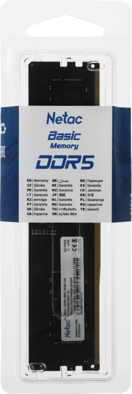 Оперативная память Netac Basic DIMM 16GB DDR5-4800 (PC5-38400) C40 40-40-40-77 1.1V Memory module