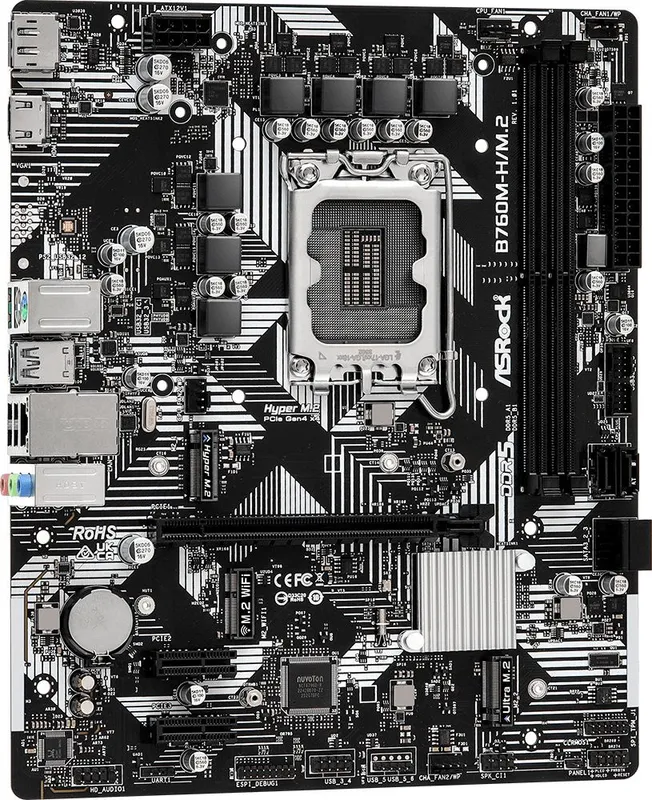 Материнская плата ASROCK B760M-H/M.2, LGA1700, B760, 2*DDR5, DP+HDMI, 4xSATA3 6.0 (RAID), M.2 Socket, USB 3.2, USB 2.0, mATX; 90-MXBM40-A0UAYZ