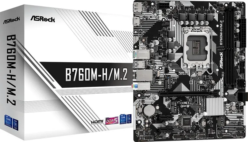 Материнская плата ASROCK B760M-H/M.2, LGA1700, B760, 2*DDR5, DP+HDMI, 4xSATA3 6.0 (RAID), M.2 Socket, USB 3.2, USB 2.0, mATX; 90-MXBM40-A0UAYZ
