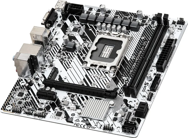 Материнская плата ASROCK H610M-HDV/M.2+ D5, LGA1700, H610, 2*DDR5, DP+D-Sub+HDMI, 4xSATA3 6.0, M.2 Socket, USB 3.2, USB 2.0, mATX;