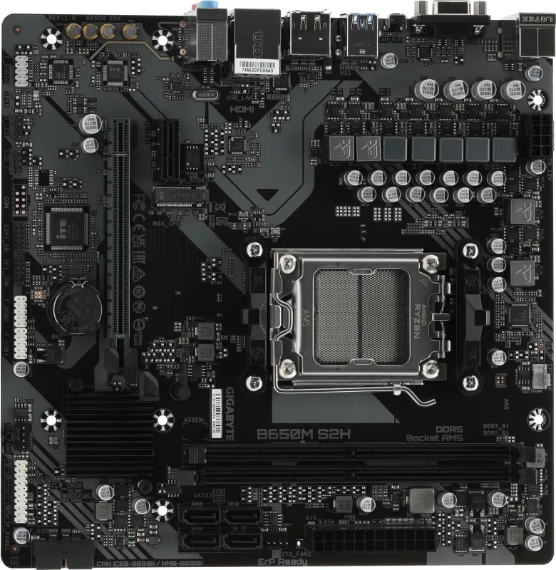 GIGABYTE B650M S2H, AM5, B650, 2*DDR5, DP+HDMI+D-sub,  4 SATA 6 Гб/с, M2, Audio, Gb LAN, USB 3.2, mATX