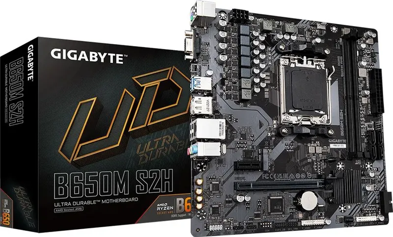 GIGABYTE B650M S2H, AM5, B650, 2*DDR5, DP+HDMI+D-sub,  4 SATA 6 Гб/с, M2, Audio, Gb LAN, USB 3.2, mATX