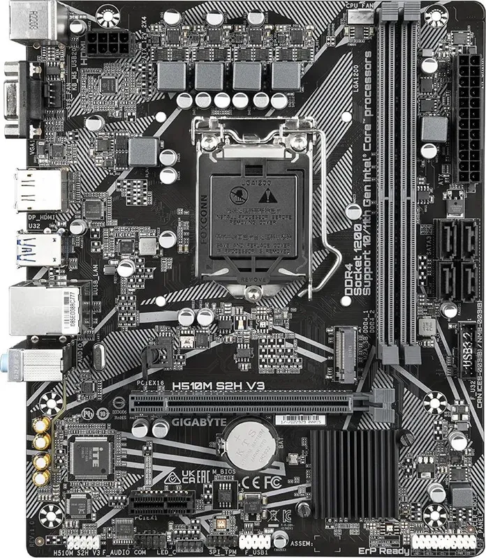 GIGABYTE H510M S2H V3, LGA1200, H470, 2*DDR4, DP+HDMI+D-Sub,  4 SATA 6 Гб/с, M2, Audio, Gb LAN, USB 3.2, USB 2.0,  mATX