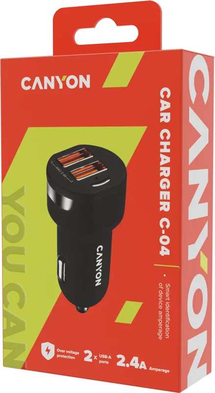 Автомобильное зар./устр. Canyon CNE-CCA04B 12W 2.4A 2xUSB универсальное черный