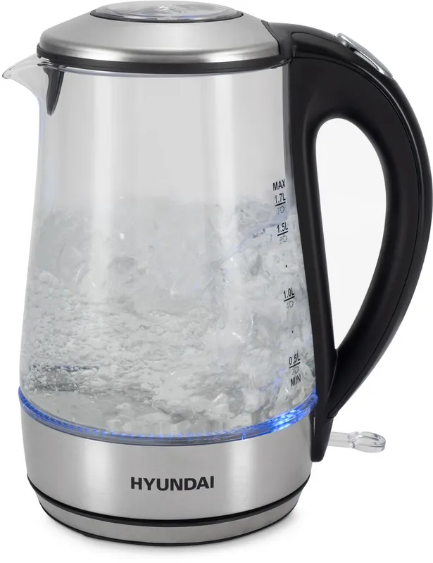 Чайник электрический Hyundai HYK-G8406 1.7л. 2200Вт прозрачный/черный (корпус: нержавеющая сталь)