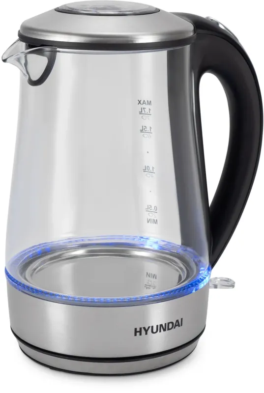 Чайник электрический Hyundai HYK-G8406 1.7л. 2200Вт прозрачный/черный (корпус: нержавеющая сталь)