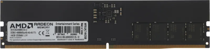 Память DDR5 16GB 4800MHz AMD R5516G4800U1S-U Radeon R5 RTL PC4-38400 CL40 DIMM 288-pin 1.1В Ret