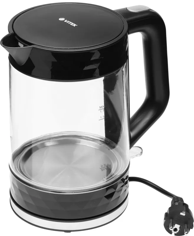 Чайник электрический Vitek VT-8809 1.7л. 2200Вт черный корпус: стекло/пластик