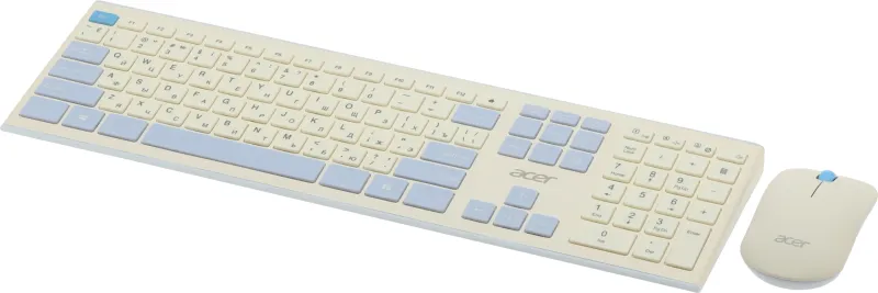 Клавиатура + мышь Acer OCC205 клав:белый мышь:белый/голубой USB беспроводная slim (ZL.ACCEE.00C)