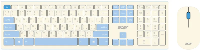 Клавиатура + мышь Acer OCC205 клав:белый мышь:белый/голубой USB беспроводная slim (ZL.ACCEE.00C)
