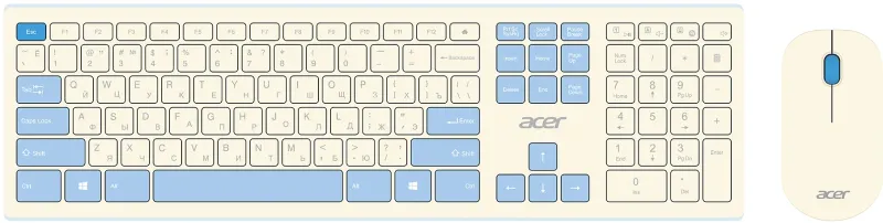 Клавиатура + мышь Acer OCC205 клав:белый мышь:белый/голубой USB беспроводная slim (ZL.ACCEE.00C)