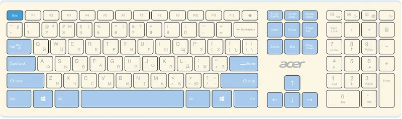 Клавиатура + мышь Acer OCC205 клав:белый мышь:белый/голубой USB беспроводная slim (ZL.ACCEE.00C)