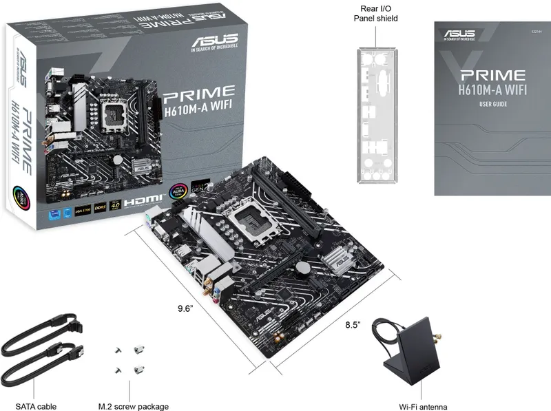 Материнская плата ASUS PRIME H610M-A WIFI, LGA1700, B610, 2*DDR5, HDMI+DP+VGA, SATA 6.0, M.2, USB 3.2*2, USB 2.0*2,  mATX; 90MB1G00-M0EAY0