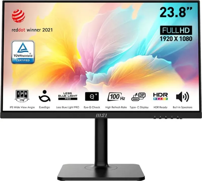 Монитор MSI Modern MD2412P 23.8" 16:9 FHD(1920x1080) IPS Flat,1ms(MPRT),1000:1,100M:1,300nit,178/178,HDMI 1.4,USB-C,Speaker,Tilt,Swivel,Height,Pivot,VESA,100Hz,Black,1y war-ty
