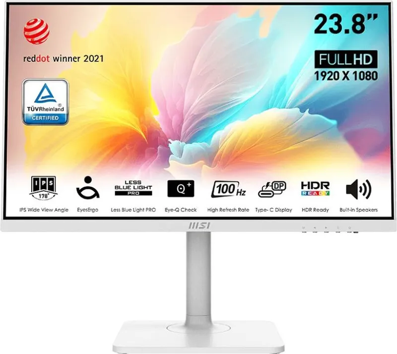 Монитор MSI Modern MD2412PW 23.8" 16:9 FHD(1920x1080) IPS Flat,1ms(MPRT),1000:1,100M:1,300nit,178/178,HDMI 1.4,USB-C,Speaker,Tilt,Swivel,Height,Pivot,VESA,100Hz,White,1y war-ty