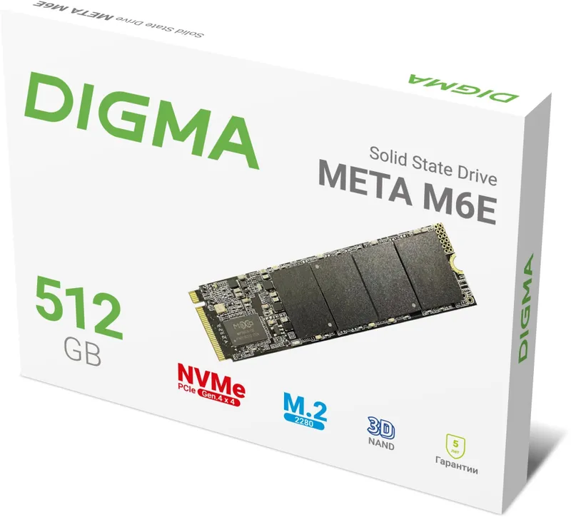 Накопитель SSD Digma PCIe 4.0 x4 512GB DGSM4512GM6ET Meta M6E M.2 2280