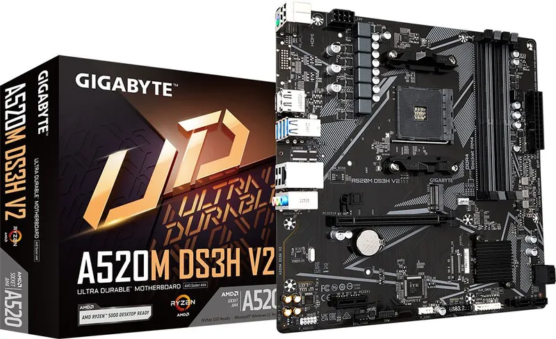 Материнская плата GIGABYTE A520M DS3H V2, AM4, A520, 4*DDR4, DP+HDMI,  4 SATA 6 Гб/с, M2, Audio, Gb LAN, USB 3.2, USB 2.0, COM*1 port, mATX