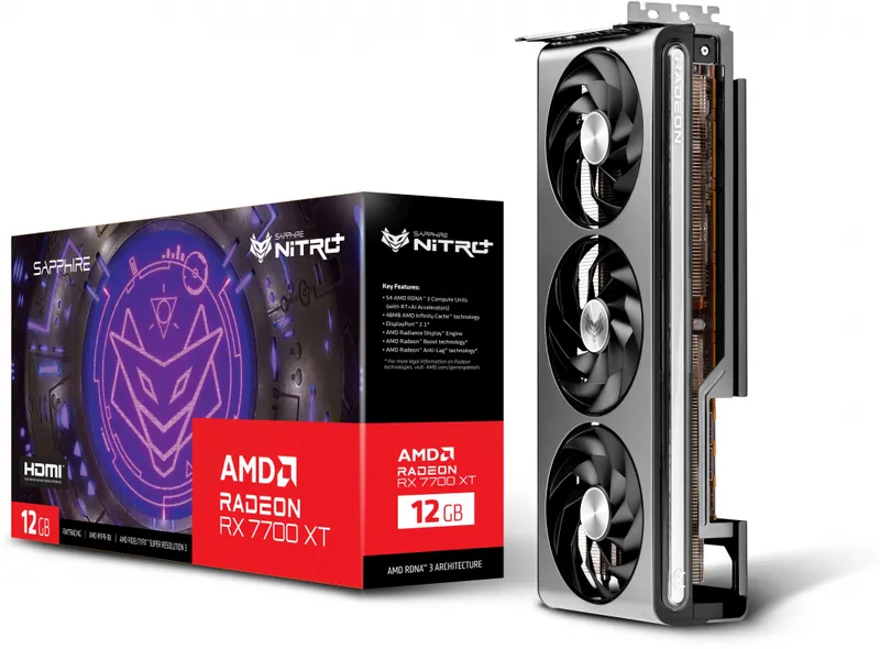 Видеокарта Sapphire PCI-E 4.0 11335-02-20G NITRO+ RX 7700 XT GAMING OC AMD Radeon RX 7700XT 12Gb 192bit GDDR6 2276/18000 HDMIx2 DPx2 HDCP Ret