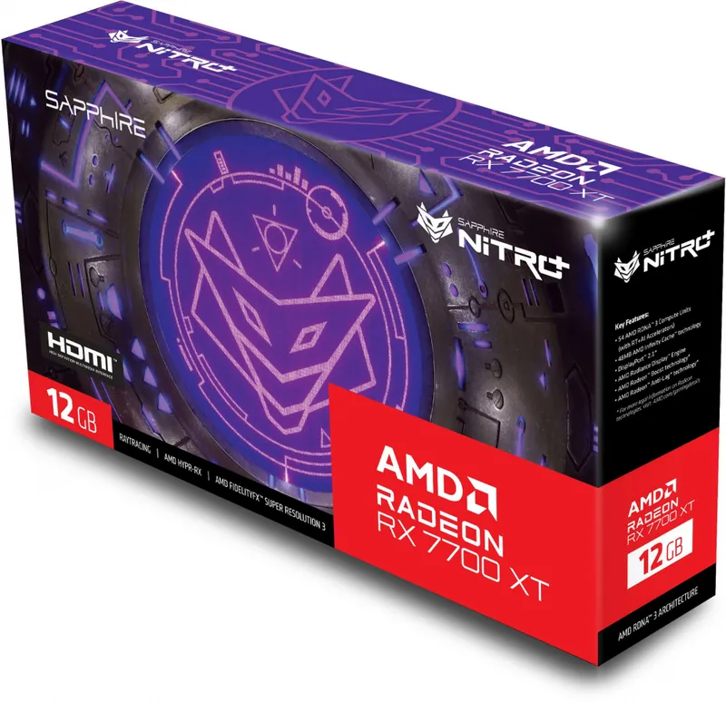 Видеокарта Sapphire PCI-E 4.0 11335-02-20G NITRO+ RX 7700 XT GAMING OC AMD Radeon RX 7700XT 12Gb 192bit GDDR6 2276/18000 HDMIx2 DPx2 HDCP Ret
