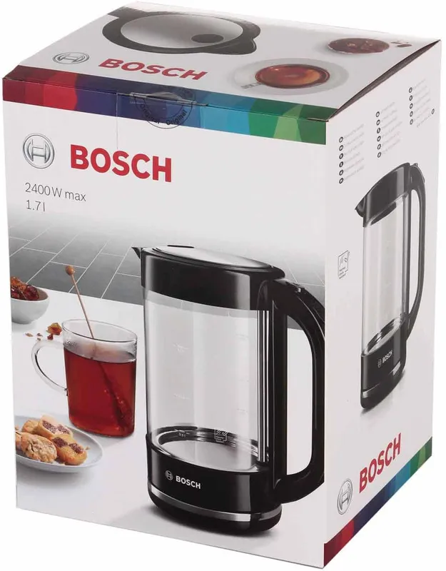 Чайник электрический Bosch TWK70B03 1.7л. 2400Вт черный (корпус: стекло)