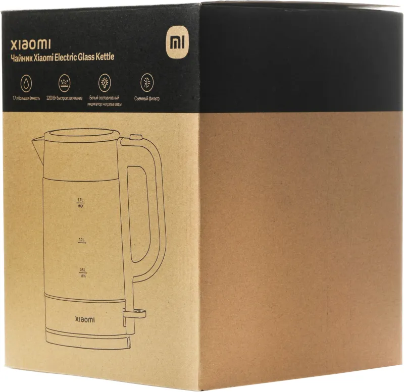 Чайник электрический Xiaomi Electric Glass Kettle RU 1.7л. 2200Вт прозрачный/черный корпус: стекло/пластик (BHR7490RU)