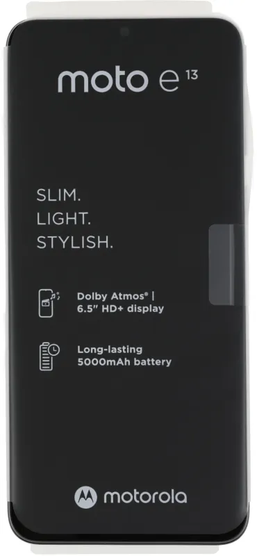 Смартфон Motorola XT2345-3 E13 64Gb 2Gb черный моноблок 3G 4G 2Sim 6.5" 720x1600 Android 13 13Mpix 802.11 a/b/g/n/ac GPS GSM900/1800 GSM1900 TouchSc Protect microSD max1024Gb