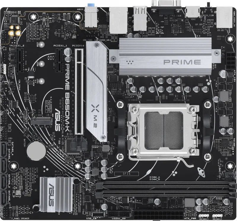ASUS PRIME B650M-K, Socket AM5, B650, 2*DDR5, HDMI+VGA, 4xSATA 6+ RAID, 2xM2,  USB 3.2, USB 2.0, mATX; 90MB1F60-M0EAY0