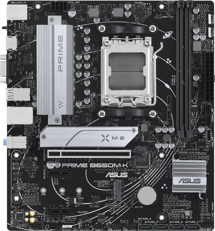 ASUS PRIME B650M-K, Socket AM5, B650, 2*DDR5, HDMI+VGA, 4xSATA 6+ RAID, 2xM2,  USB 3.2, USB 2.0, mATX; 90MB1F60-M0EAY0