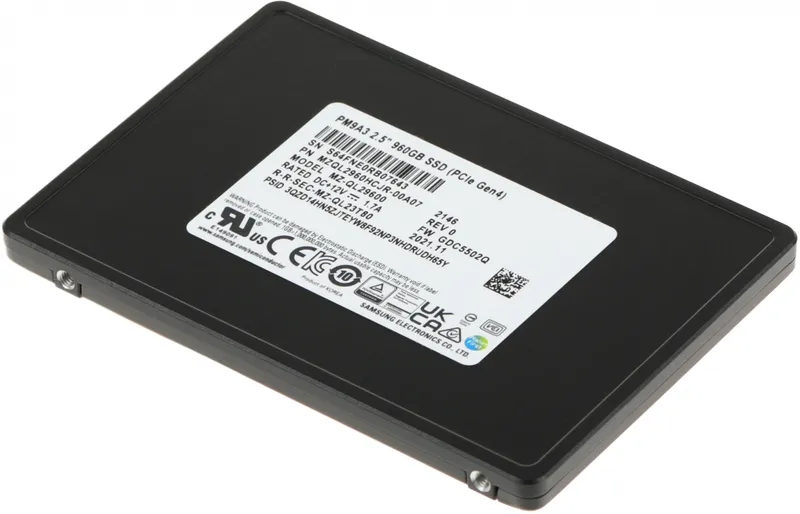 Твердотельный накопитель Samsung Enterprise SSD, 2.5"(SFF/U.2), PM9A3, 960GB, NVMe/PCIE Gen4 (1x4), R6500/W1500Mb/s, IOPS(R4K) 580K/70K, MTBF 2M, 1DWPD/5Y, TBW 1752TB, OEM, (replace MZQLB960HAJR-00007)