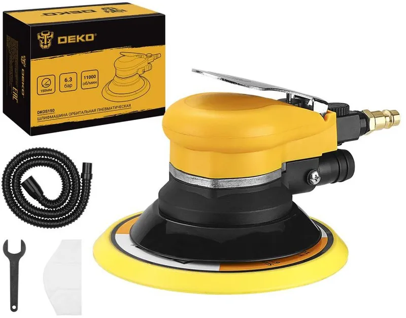 Шлифмашина орбитальная Deko DKOS150 d=150мм желтый/черный