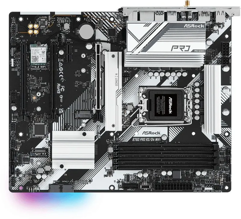Материнская плата ASROCK B760 PRO RS/D4 WIFI, LGA1700, B760, 4*DDR4, HDMI+DP, 4xSATA3 6.0 (RAID), M.2 Socket, USB 3.2, USB2.0, Type-C, ATX