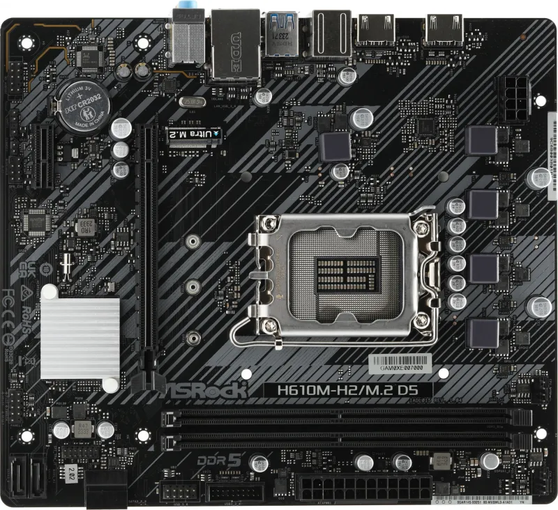 Материнская плата ASROCK H610M-H2/M.2 D5, LGA1700, H610, 2*DDR5, HDMI+DP, 4xSATA3 6.0 (RAID), M.2 Socket, USB 3.2, USB2.0, mATX