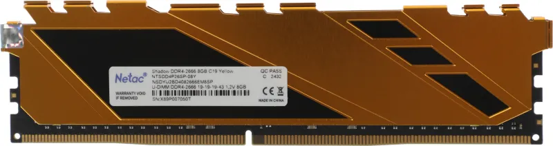 Оперативная память Netac Shadow 8GB DDR4-2666 C19 Yellow Memory module (DIMM)