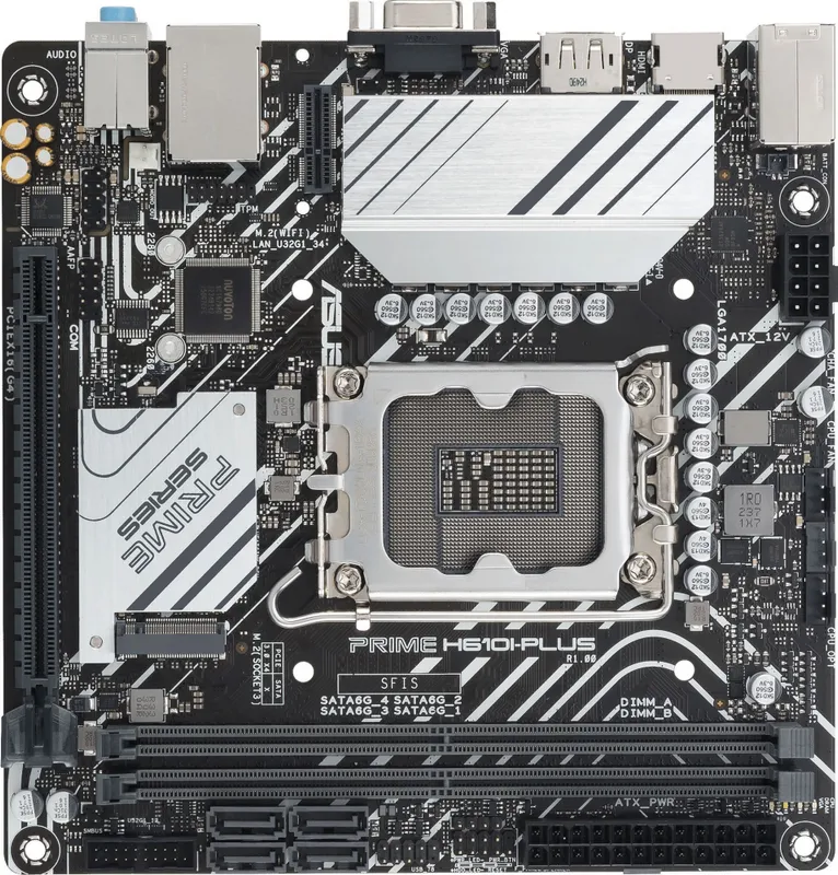Материнская плата ASUS PRIME H610I-PLUS-CSM, LGA1700, B610, 2*DDR5, VGA+DP+HDMI, SATA 6.0, M.2, USB 3.2, USB 2.0,  mITX; 90MB1GB0-M0EAYC