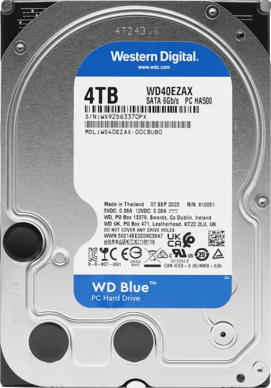 Жесткий диск Western Digital Blue HDD 3.5" SATA 4Tb, 5400rpm, 256MB  buffer, WD40EZAX, 1 year