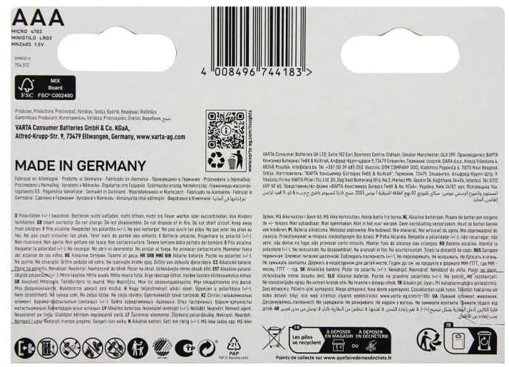 Батарея Varta LongLife Max Power Alkaline LR03 BL5+3 AAA (8шт) блистер