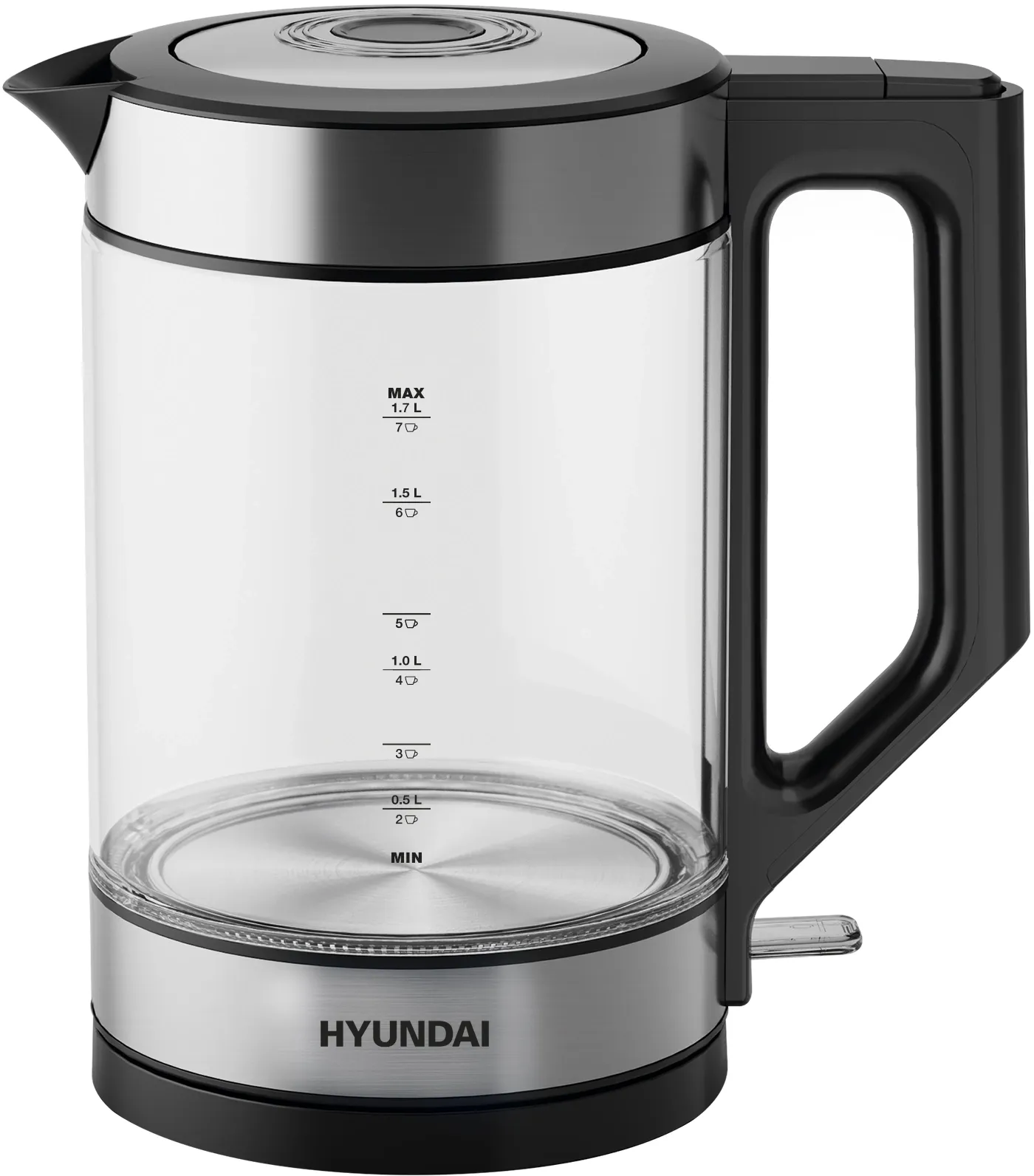 Чайник электрический Hyundai HYK-G3509 1.7л. 2200Вт черный/прозрачный корпус: стекло/пластик