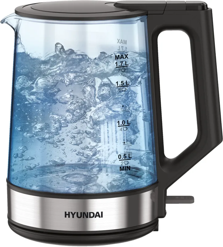 Чайник электрический Hyundai HYK-G8808 1.7л. 2200Вт черный/серебристый корпус: стекло
