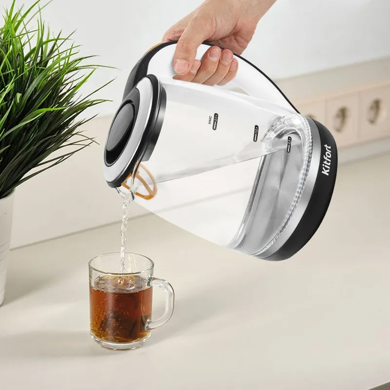 Чайник электрический Kitfort КТ-6199 2л. 2200Вт черный/белый (корпус: пластик/стекло)