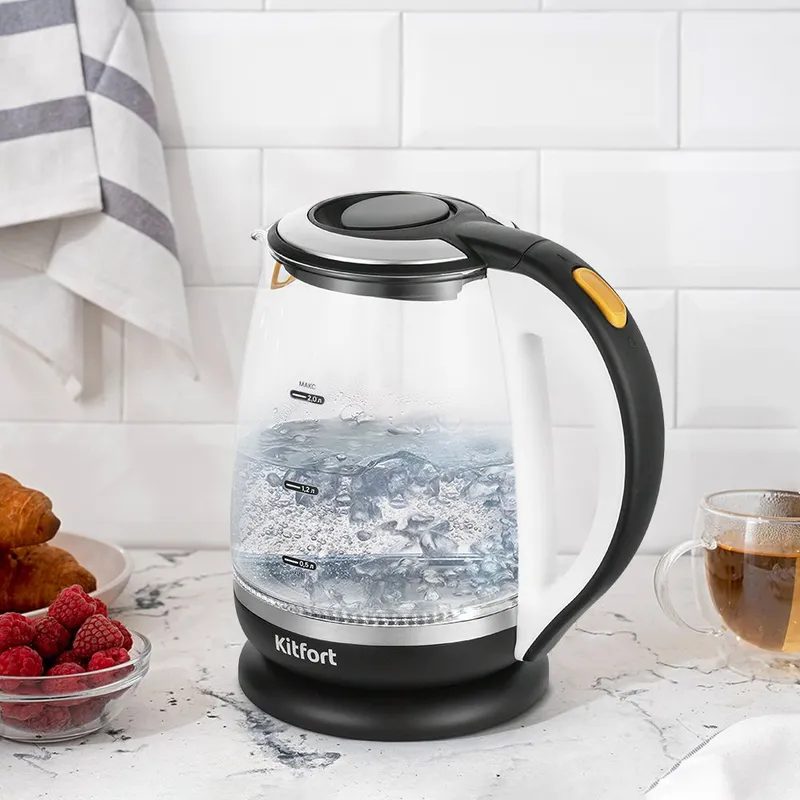 Чайник электрический Kitfort КТ-6199 2л. 2200Вт черный/белый (корпус: пластик/стекло)