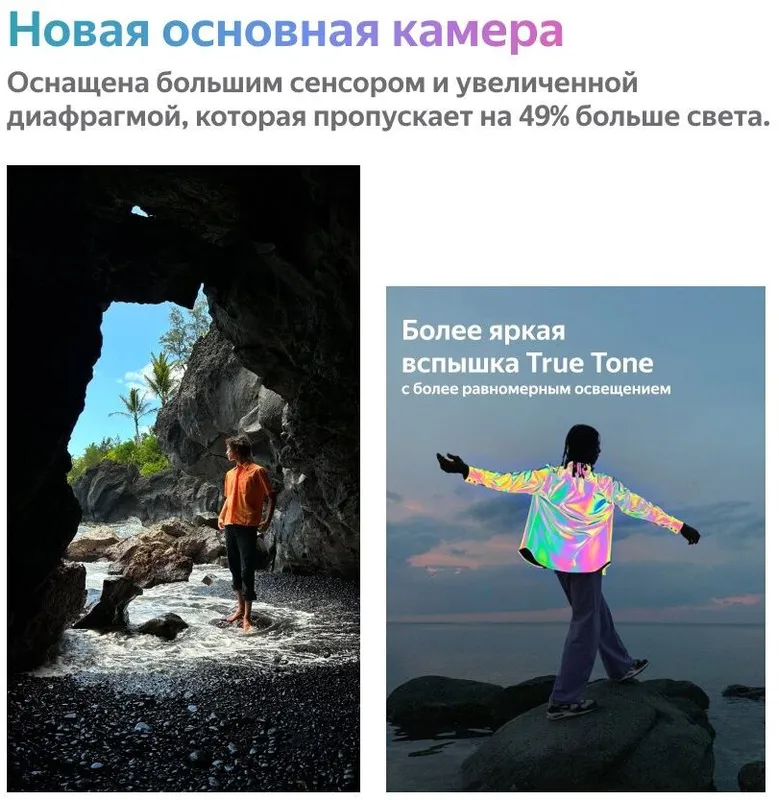 Смартфон Apple A2882 iPhone 14 256Gb 6Gb сияющая звезда моноблок 3G 4G 2Sim 6.1" 1170x2532 iOS 16 12Mpix 802.11 a/b/g/n/ac/ax NFC GPS GSM900/1800 GSM1900 Protect