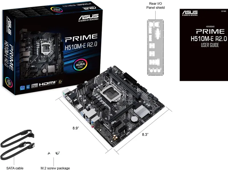 ASUS PRIME H510M-E R2.0, LGA1200, H470, 2*DDR4, DP+VGA + HDMI, 4 SATA 6, M2, Gb LAN, USB 3.2, USB 2.0, mATX ; 90MB1FQ0-M0EAY0