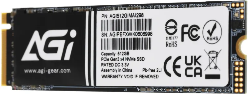 Накопитель SSD AGi PCIe 3.0 x4 512GB AGI512GIMAI298 AI298 M.2 2280