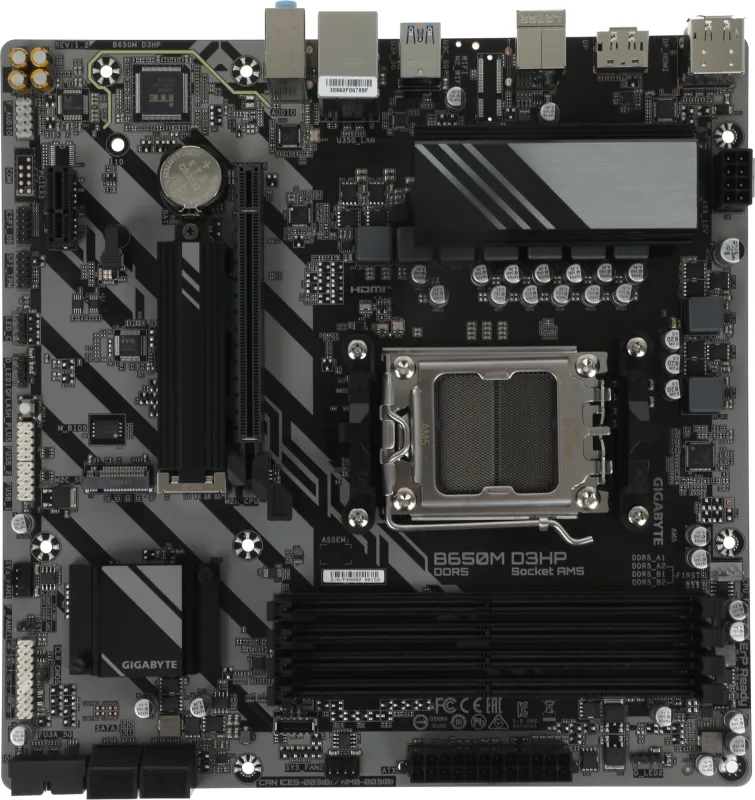 Материнская плата GIGABYTE B650M D3HP, AM5, B650, 4*DDR5, DP+HDMI,  4 SATA 6 Гб/с, M2, Audio, Gb LAN, USB 3.2, Type-C, COM*1 port, mATX