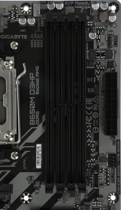 Материнская плата GIGABYTE B650M D3HP, AM5, B650, 4*DDR5, DP+HDMI,  4 SATA 6 Гб/с, M2, Audio, Gb LAN, USB 3.2, Type-C, COM*1 port, mATX